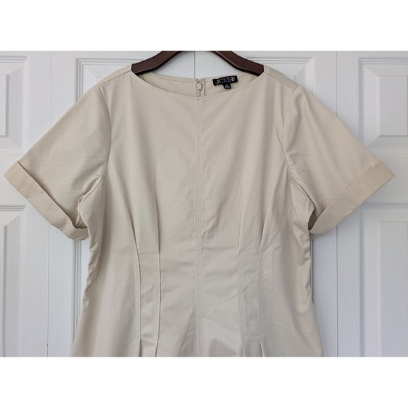J. Crew Short Sleeve Pintuck Midi Dress Stretch Twill Sz 18 Beige NWT $178 CI663 - Picture 2 of 6